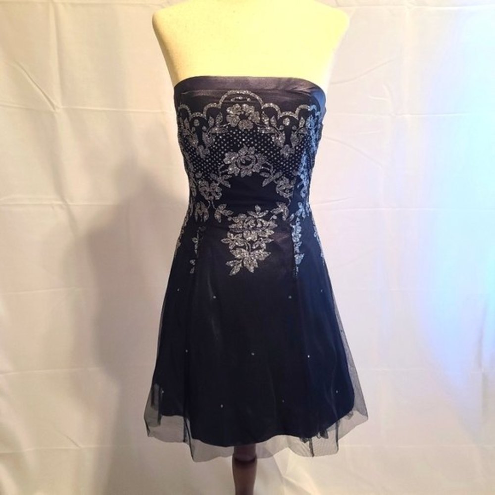 Blondie Nites blue and silver glitter corset dress size 1